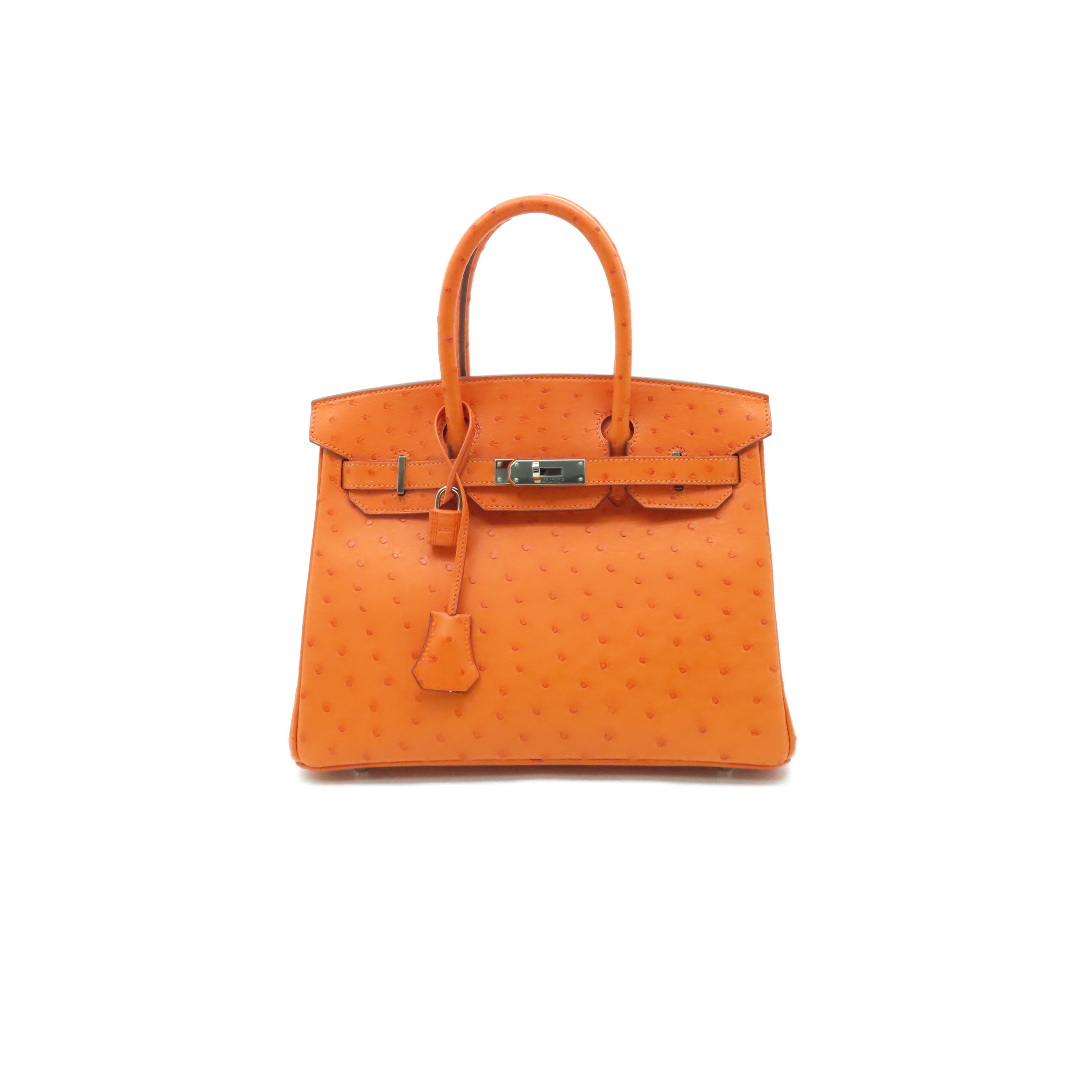 HERMÈS MASTER BIRKIN 25 OSTRICH LEATHER ORANGE SILVER BUCKLE H041944CK73 (25*20*13cm)